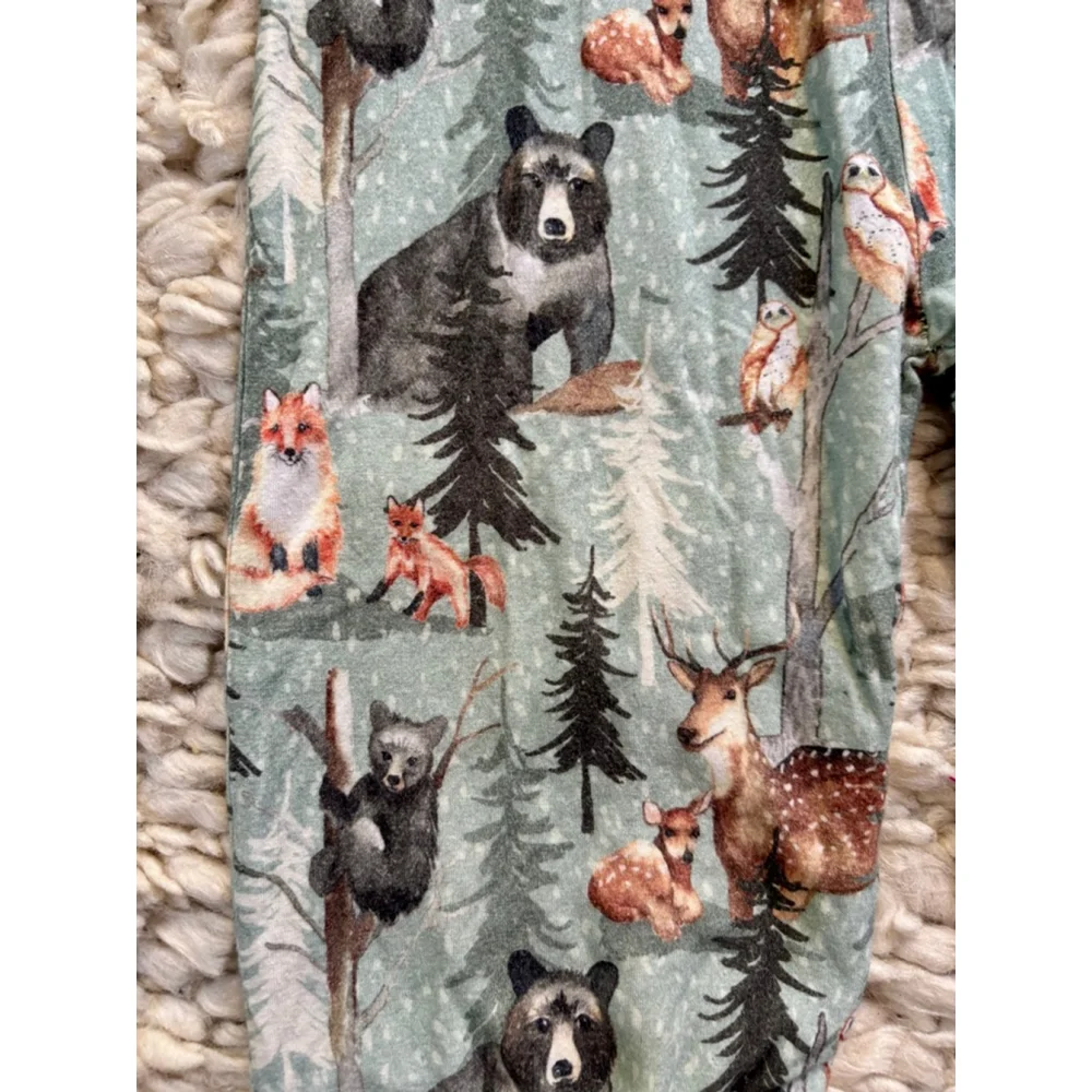 Boys Tiny Roots Bamboo Pajama Bottoms 10 Green Brown Forest Animals